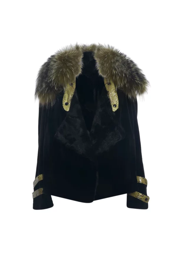 Women's mink jacket with a fur swakara and leather inserts