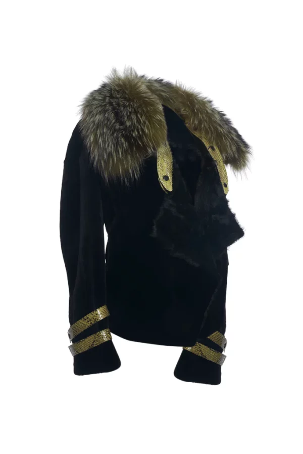 Sheared mink jacket with fox fur swakara and leather inserts