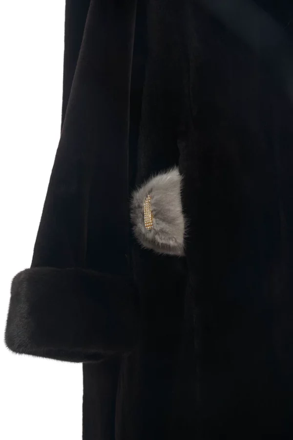 A close up on the fur of a black mink coat