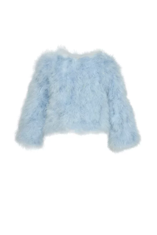 Front view of a blue ostrich jacket