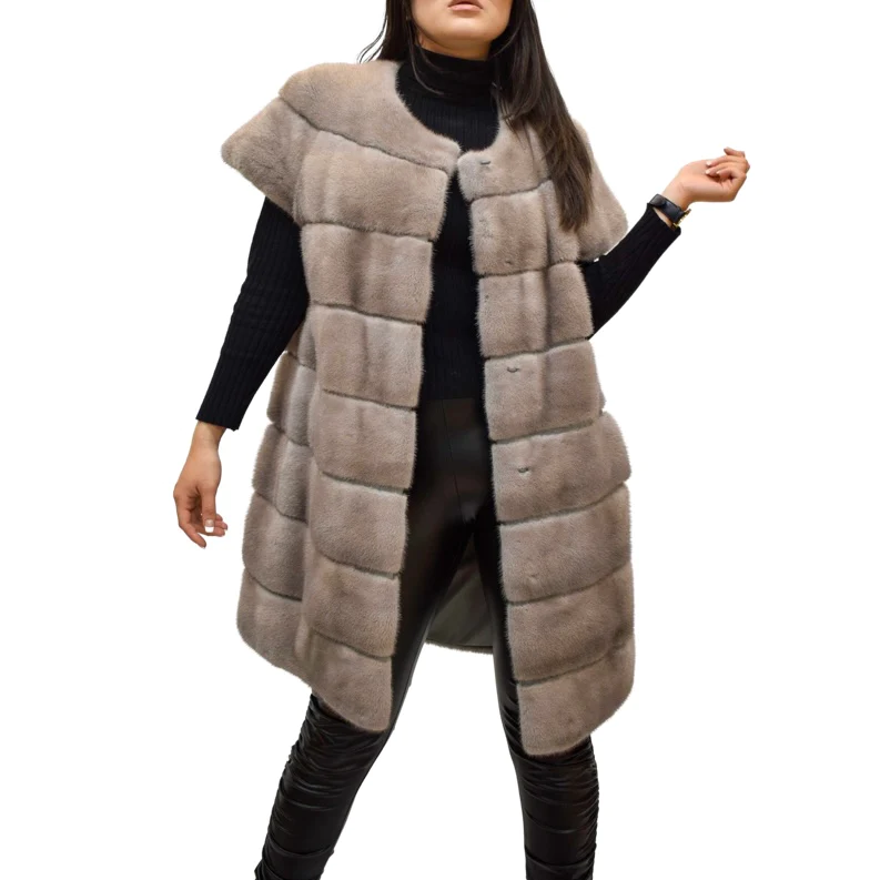 Striped long mink fur vest