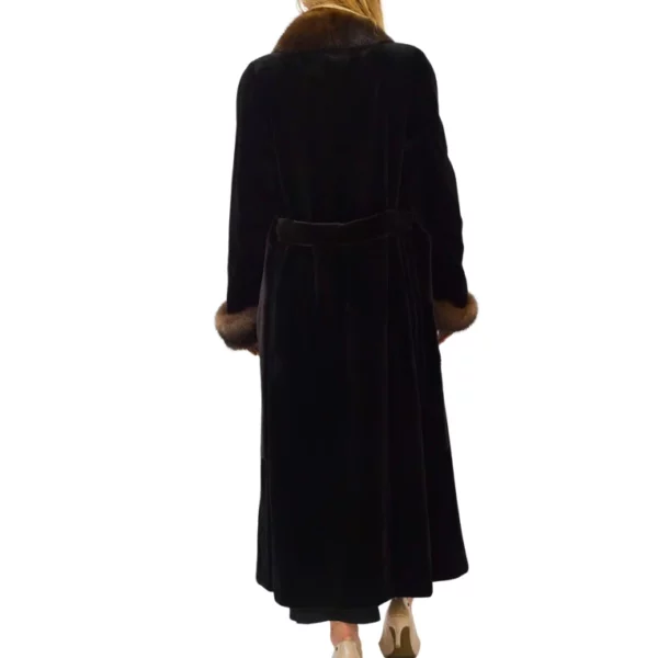 Black sheared mink coat with sable collar and cuffs
