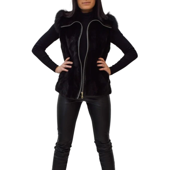 Black section mink fur vest