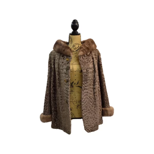 Brown broadtail jacket with mink fur trim