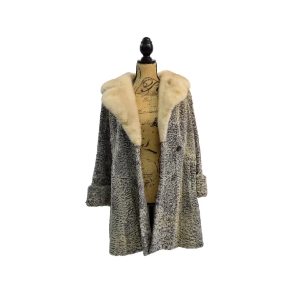 Grey Persian lamb stroller with a mink fur collar
