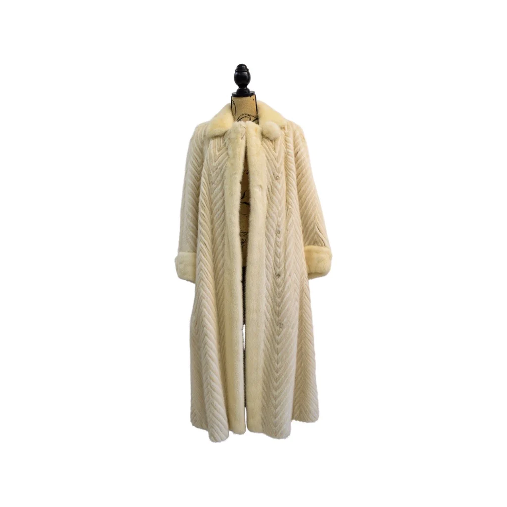 While mink coat with a chevron pattern