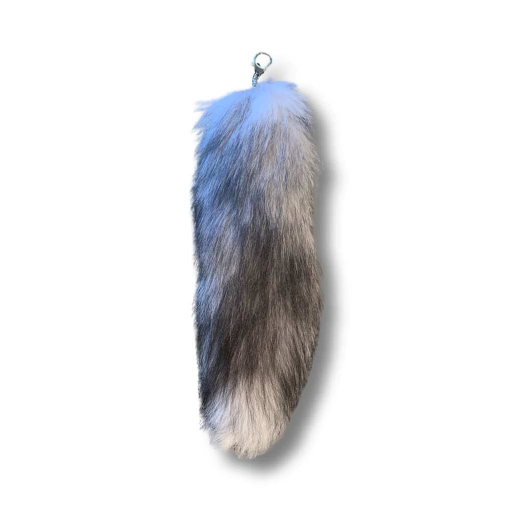 White and black fox tail keychain