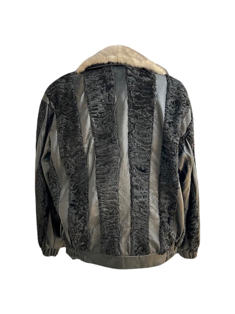 Pre-Owned Black Persian Lamb Bomber Jacket with Mink Trim